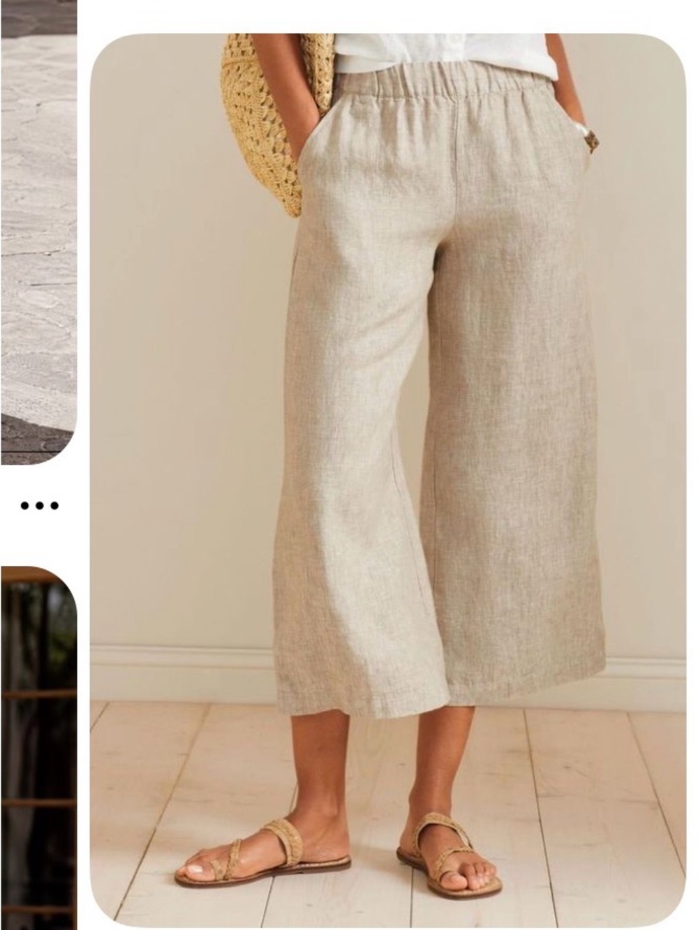 Wide-Leg Linen Blend Pants in Natural Beige